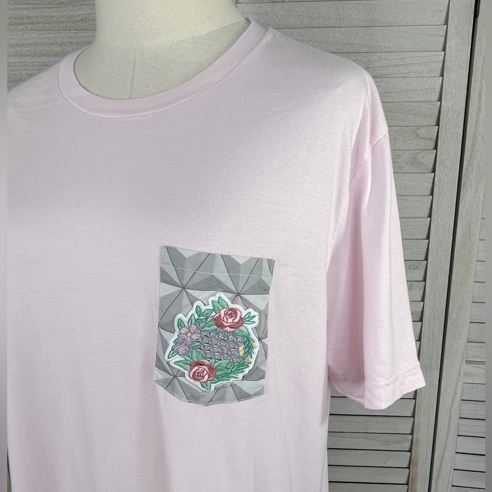 BELLA CANVAS Disney Epcot Spaceship Earth Pocket Tee Pink-XL